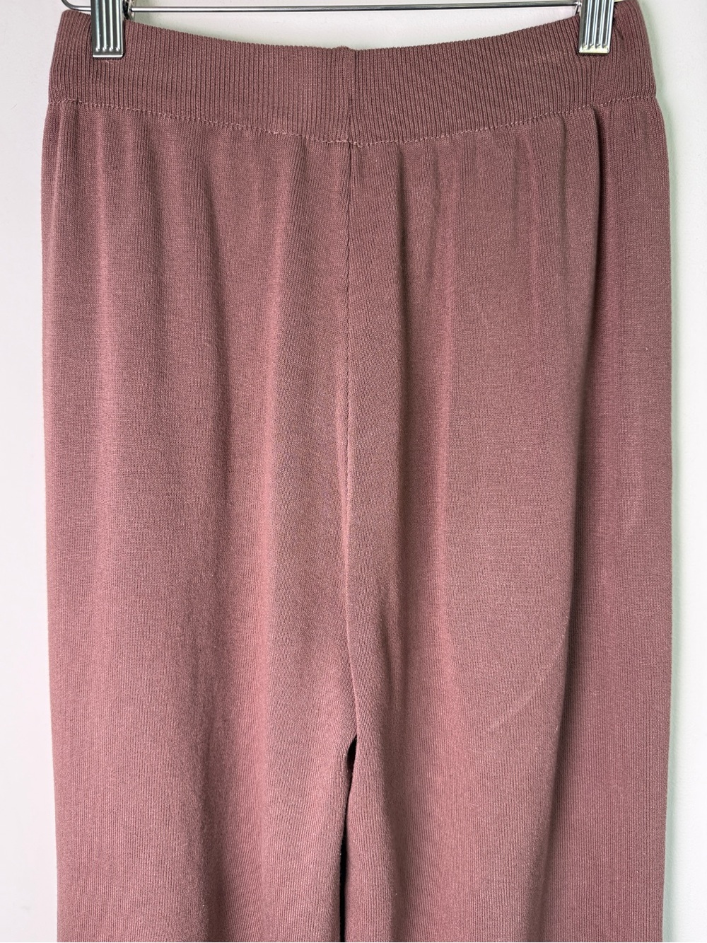 Brown Ribbed Knit Wide Leg Pants Cream Stripe Hem Side Slit Sz S - Picture 6 of 8